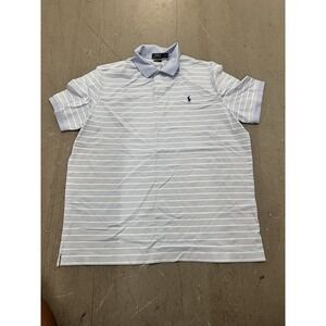 Polo Ralph Lauren Men's XL Stretch Mesh Polo Light Blue White Striped Golf Shirt